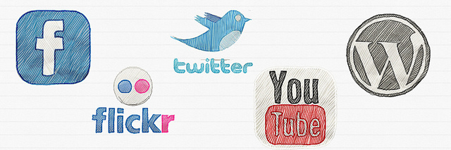 Logos Facebook, Flickr, Twitter, YouTube et WordPress